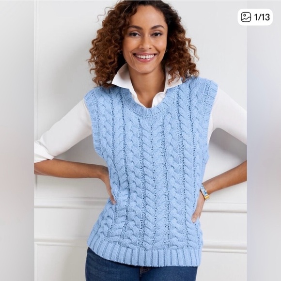 Talbots Sweater Vest Womens Size Medium Light Blue Academia Preppy Casual NWT - Picture 1 of 10